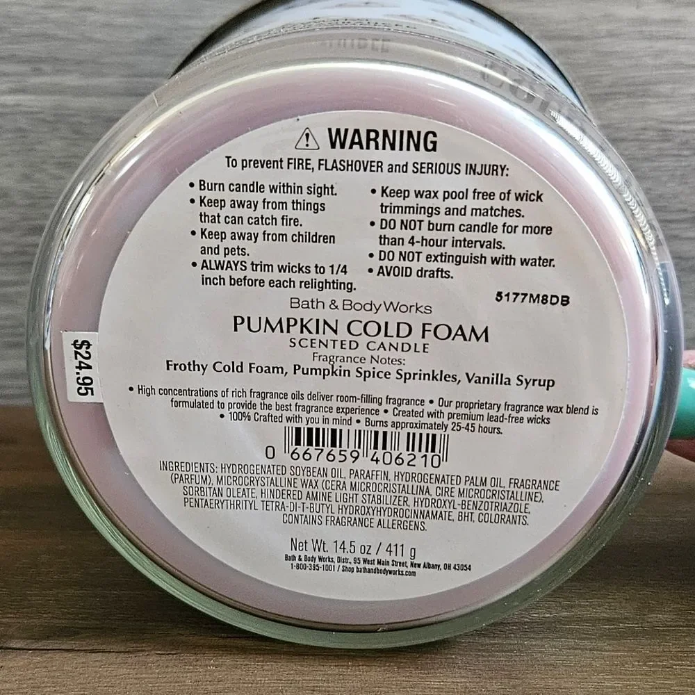 PUMPKIN COLD FOAM 3 WICK CANDLE Members Exclusive BATH & BODY WORKS New